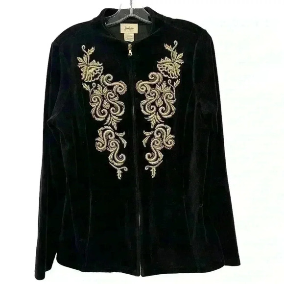 Neiman Marcus Tops - NEIMAN MARCUS Velour Appliqué Zip Up Novelty Jacket Size L